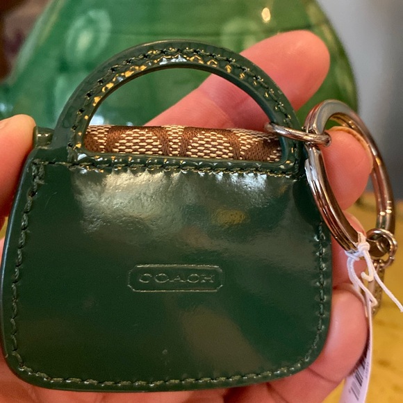NWTO COACH Green Patent Leather & Canvas Mini Handbag Purse Charm/Key Ring - Picture 4 of 7